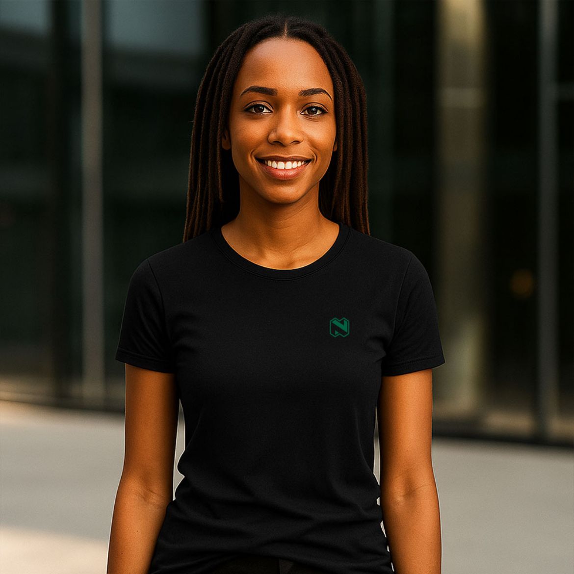 Picture of Ladies Black Okiyo Organic 165g T-Shirt With Print